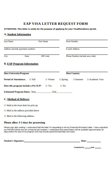 visa letter request form