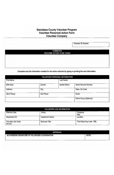 volunteer personnel action form