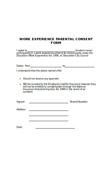 work experience parental consent form