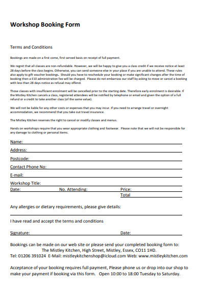 workshop booking form