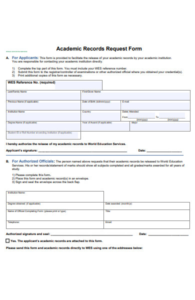 academic record request form