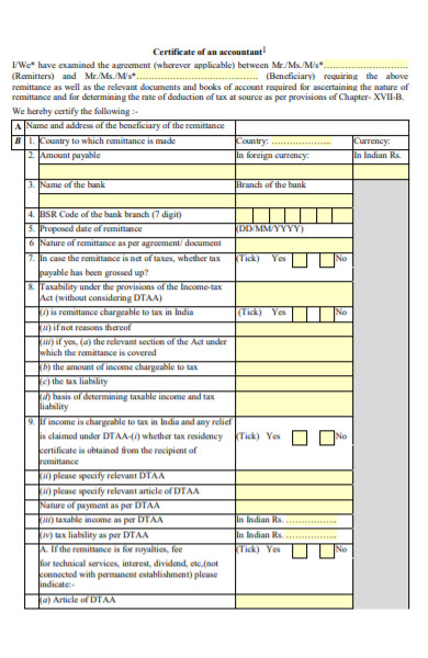 accountant certificate form