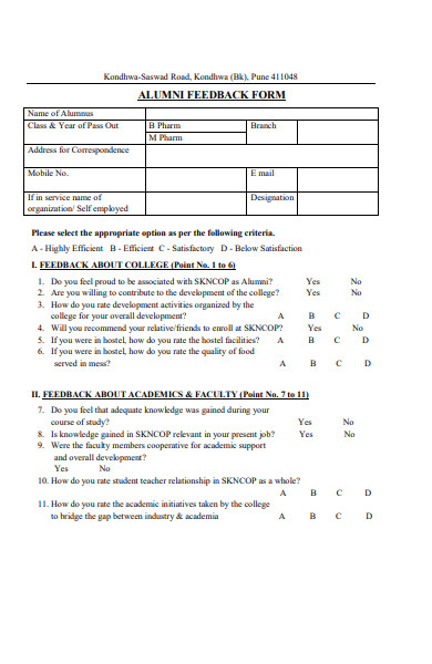 alumni feedback form