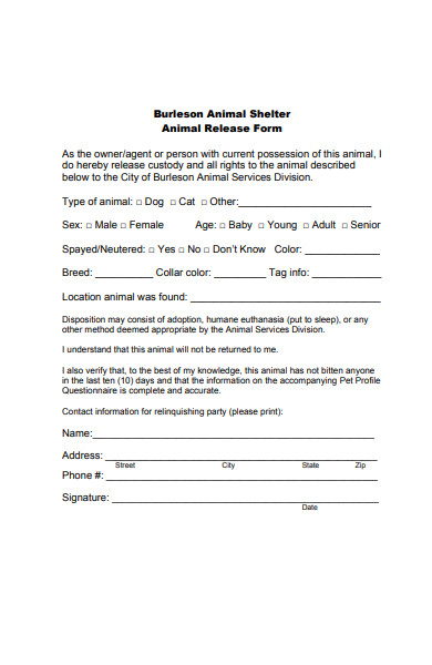 animal release form