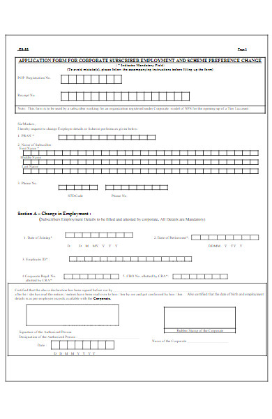 application form for corporate subscriber employment