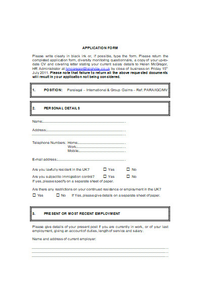 application form for job