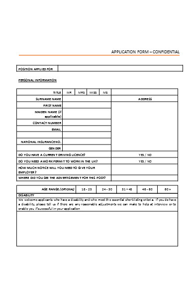 application form for support worker