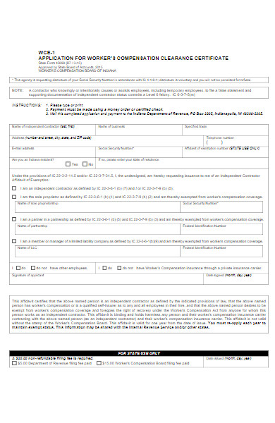 application for workers compensation clearance certificate