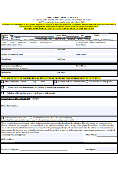 athlete clearence form