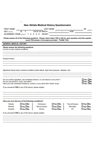 athlete questionnaire form