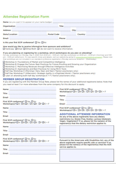 attendee registration form