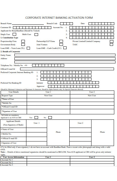 banking activation form