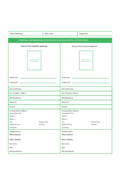 booking application form