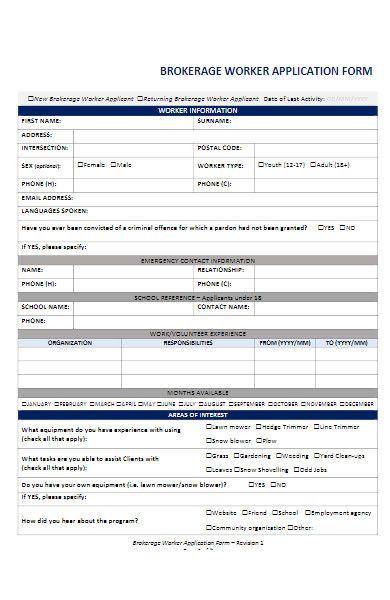 brokerage worker application form