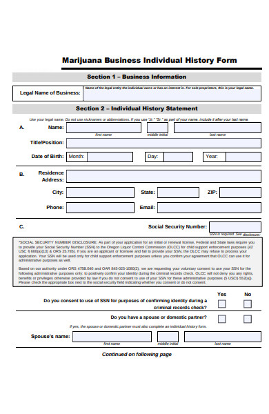 business individual history form