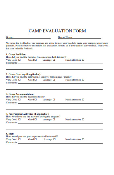 camp evaluation form