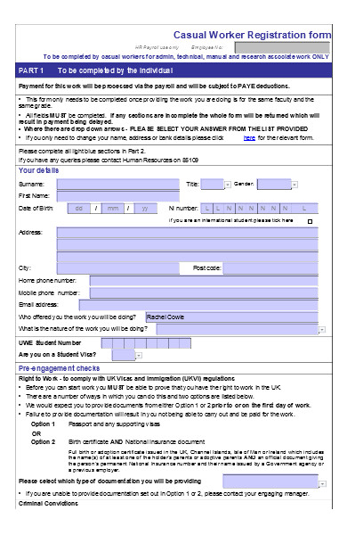 casual worker registration form