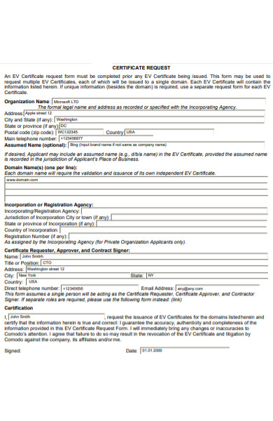 certificate request form