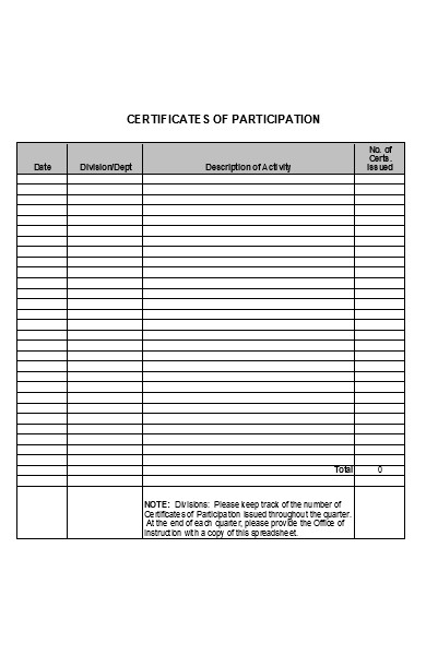 certification form of participation