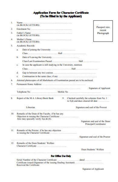 character certificate form
