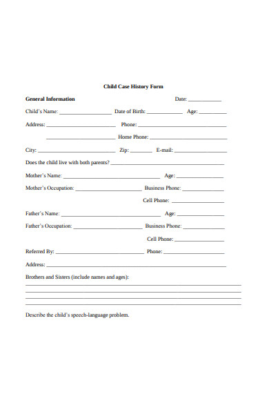 child case history form