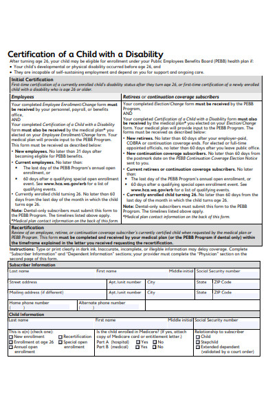 child disability form