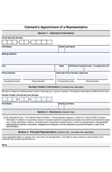 claimants appointment of a representative form