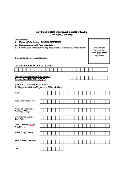 class certificate request form