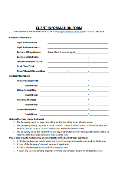 client information form