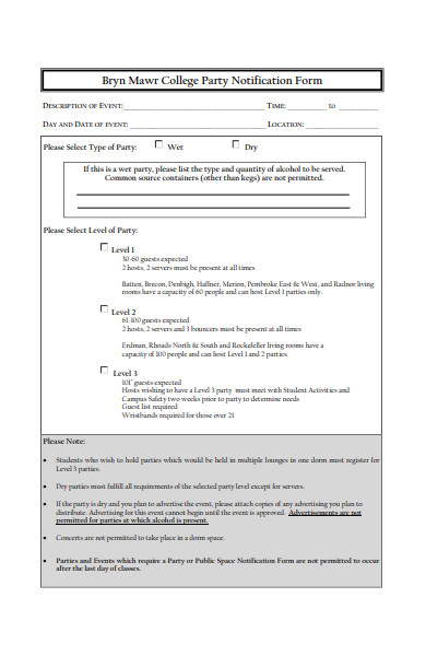 college party notification form