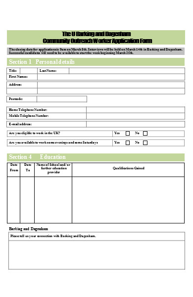 community outreach worker application form