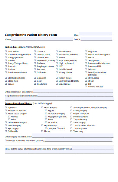 comprehensive patient history form