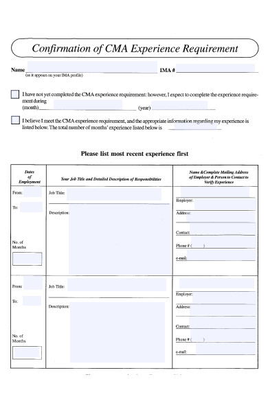 confirmation requirement form