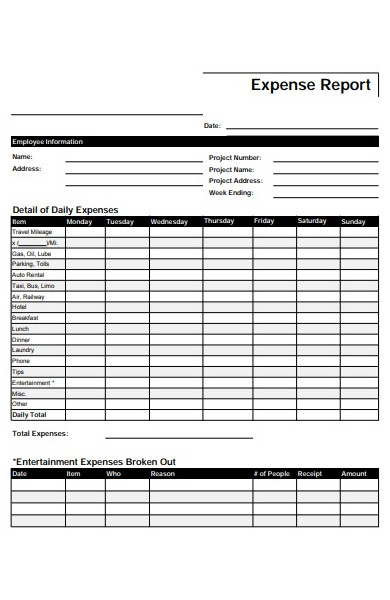 construction expense report form template
