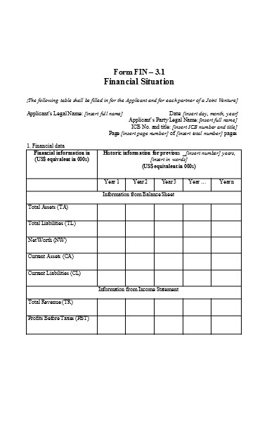 construction financial evalution form