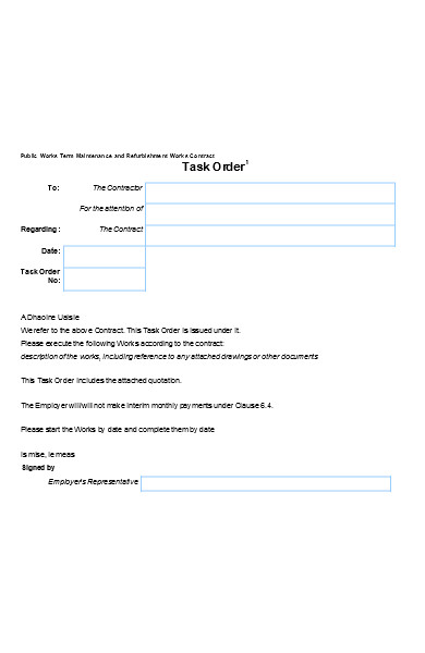 construction task order form