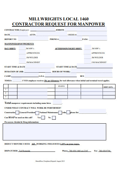 contractor request form for manpower