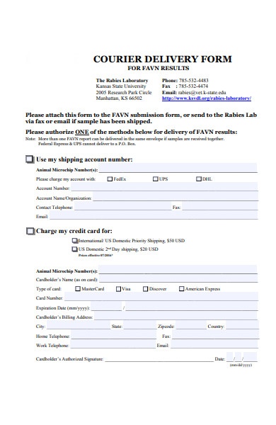 courier delivery form