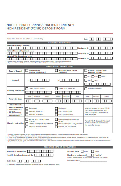 currency deposit form