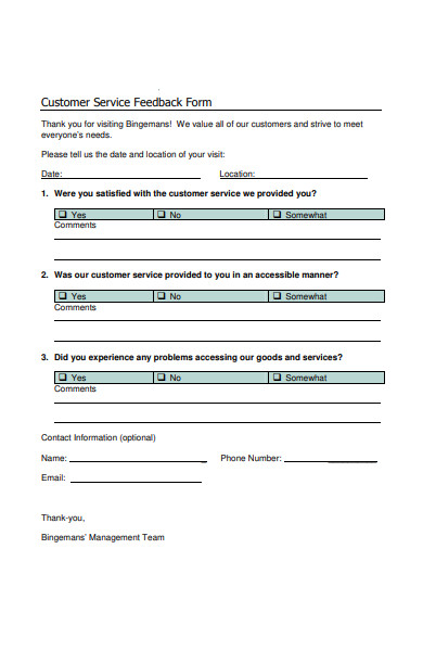 customer service feedback forms