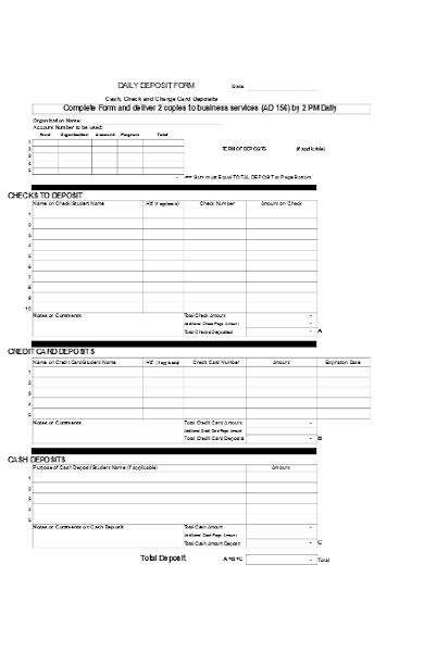 daily deposit form