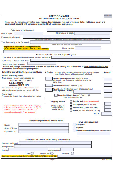 death certificate request form