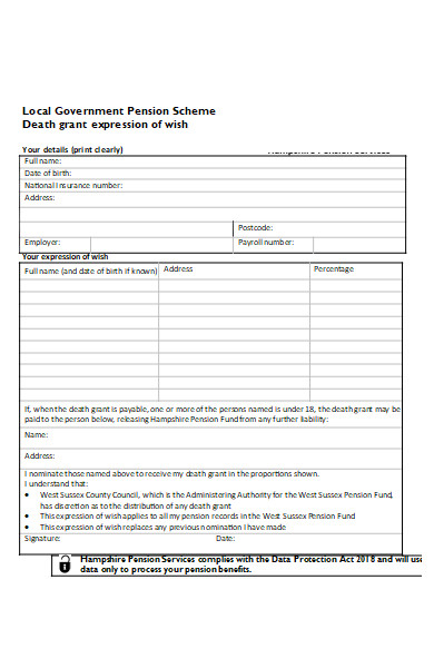 death grant form