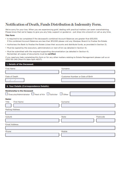 death indemnity form