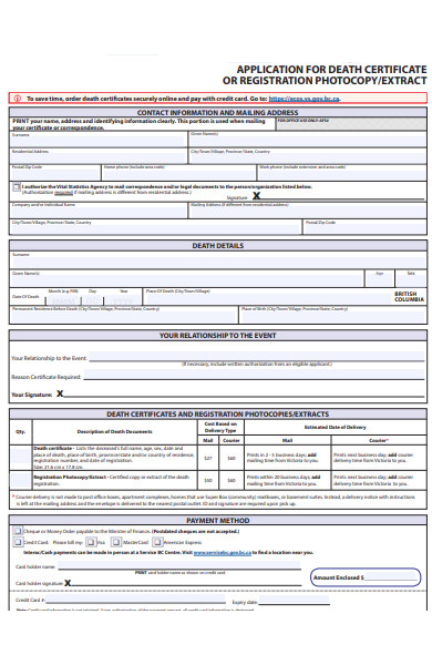 death registration photocopy form