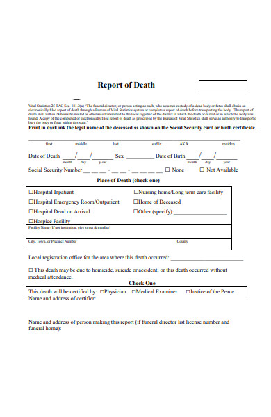 how to write a nursing death report