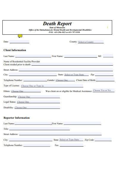death reporting form