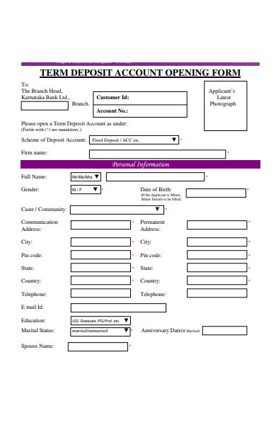 deposit account opening form