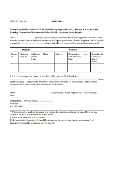 deposit nomination form