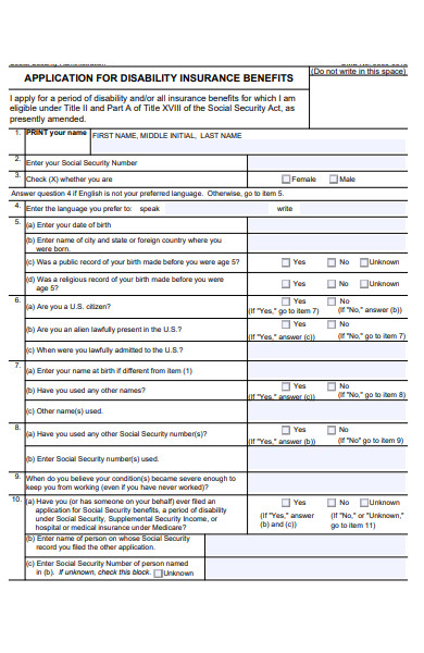 Printable Disability Application